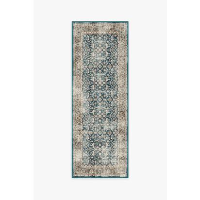 Celestine Teal Blue Flatwoven Rug - 75 x 215 cm - Rug + Pad System