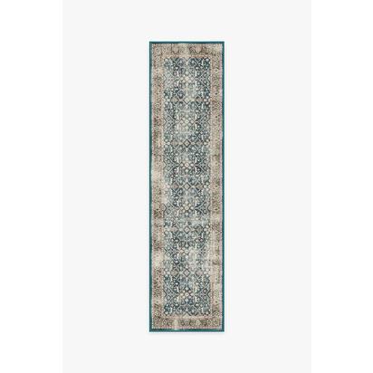 Celestine Teal Blue Flatwoven Rug - 75 x 305 cm - Rug + Pad System