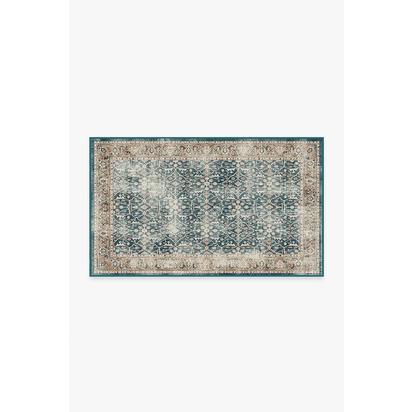 Celestine Teal Blue Flatwoven Rug - 90 x 150 cm - Rug + Pad System