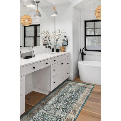 Celestine Teal Blue Flatwoven Rug - 90 x 150 cm - Rug + Pad System