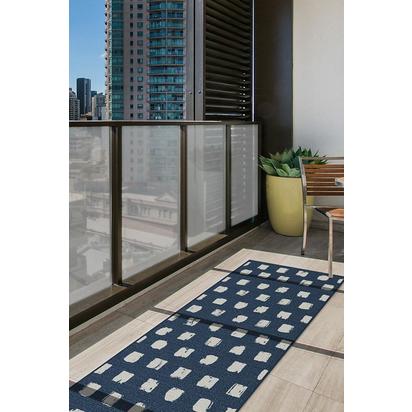 Cobblestone Navy Outdoor Rug - 75 x 215 cm - Rug + Pad System