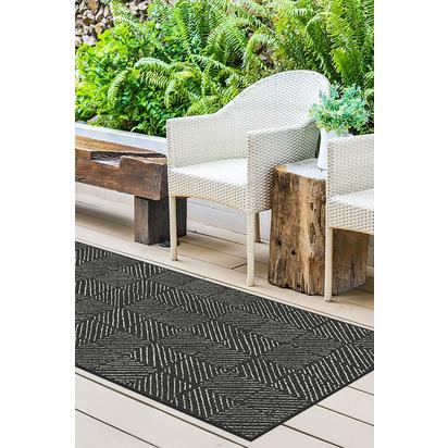 Parquet Black Outdoor Rug - 75 x 305 cm - Rug + Pad System