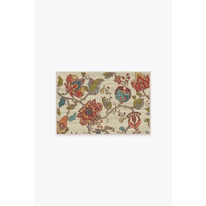 Frida Floral Natural Flatwoven Rug - 60 x 90 cm - Rug + Pad System