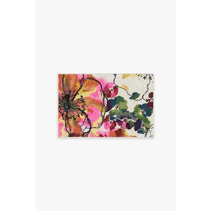 Watercolour Floral Multicolour Flatwoven Rug - 60 x 90 cm - Rug + Pad System