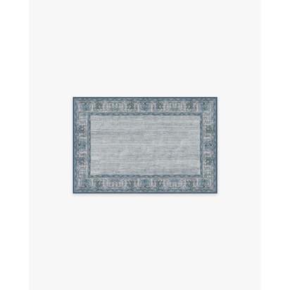 Vintage Daisy Bordered Blue Flatwoven Rug - 60 x 90 cm - Rug + Pad System