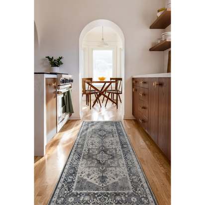 Kira Stone Blue Flatwoven Rug - 90 x 150 cm - Rug + Pad System