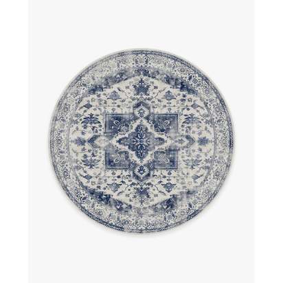 Kira Delft Blue Flatwoven Rug - 245 Round cm - Rug + Pad System