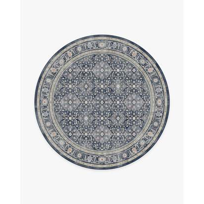 Alessia Dusk Blue Flatwoven Rug - 245 Round cm - Rug + Pad System