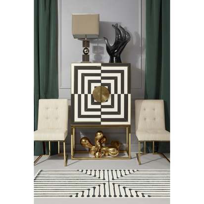 Inkdrop Black & Ivory Flatwoven Rug by Jonathan Adler - 185 Round cm - Rug + Pad System