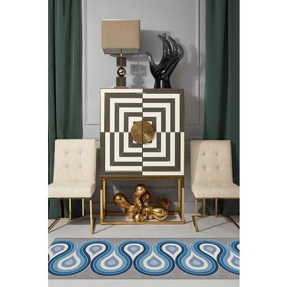 Milano Blue Steel Flatwoven Rug by Jonathan Adler - 185 x 275 cm - Rug + Pad System