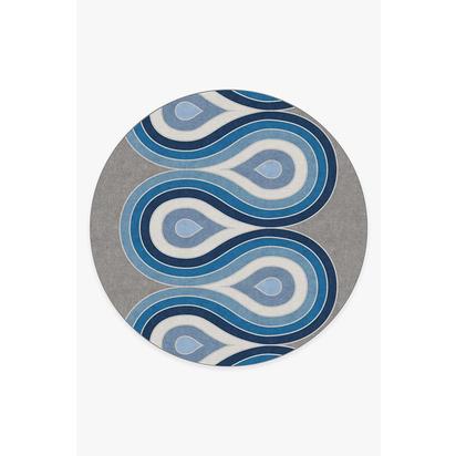 Milano Blue Steel Flatwoven Rug by Jonathan Adler - 245 Round cm - Rug + Pad System