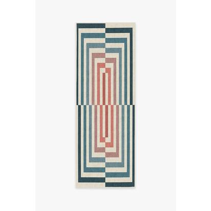 Op Art Teal Flatwoven Rug by Jonathan Adler - 75 x 215 cm - Rug + Pad System
