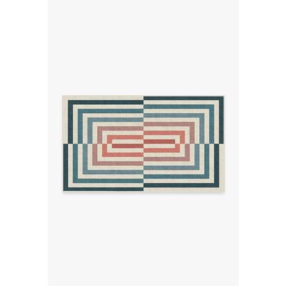 Op Art Teal Flatwoven Rug by Jonathan Adler - 90 x 150 cm - Rug + Pad System