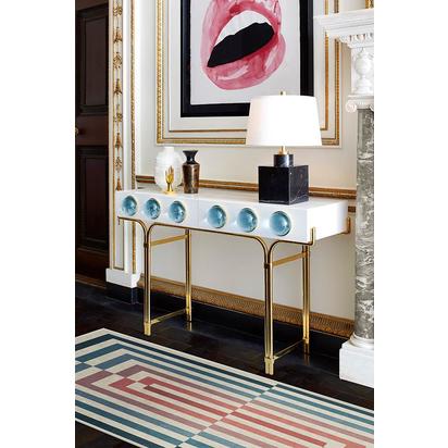 Op Art Teal Flatwoven Rug by Jonathan Adler - 90 x 150 cm - Rug + Pad System