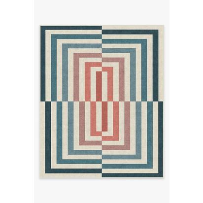 Op Art Teal Flatwoven Rug by Jonathan Adler - 245 x 305 cm - Rug + Pad System