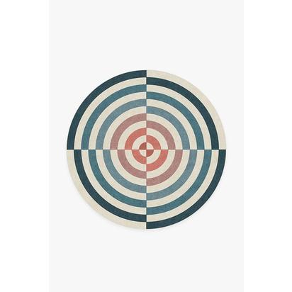 Op Art Teal Flatwoven Rug by Jonathan Adler - 185 Round cm - Rug + Pad System