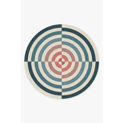 Op Art Teal Flatwoven Rug by Jonathan Adler - 245 Round cm - Rug + Pad System