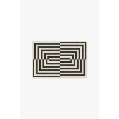 Op Art Charcoal Flatwoven Rug by Jonathan Adler - 60 x 90 cm - Rug + Pad System