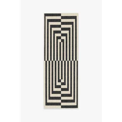 Op Art Charcoal Flatwoven Rug by Jonathan Adler - 75 x 215 cm - Rug + Pad System