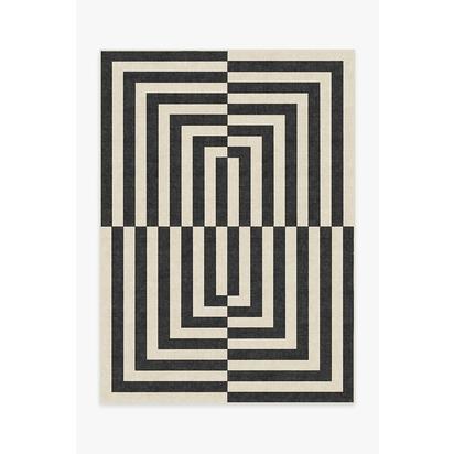 Op Art Charcoal Flatwoven Rug by Jonathan Adler - 150 x 215 cm - Rug + Pad System