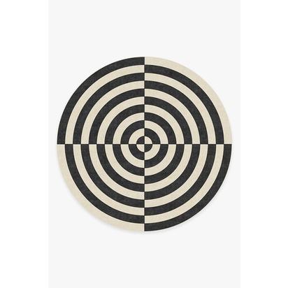 Op Art Charcoal Flatwoven Rug by Jonathan Adler - 245 Round cm - Rug + Pad System