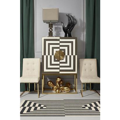 Op Art Charcoal Flatwoven Rug by Jonathan Adler - 245 Round cm - Rug + Pad System