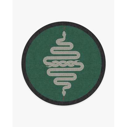 Venom Emerald Flatwoven Rug by Jonathan Adler - 245 Round cm - Rug + Pad System