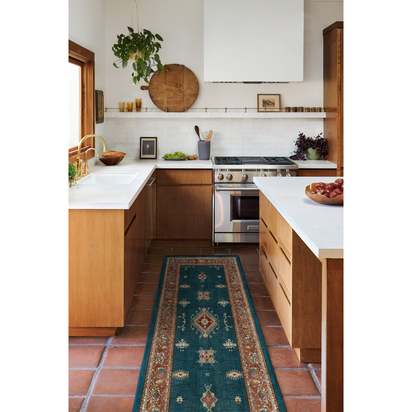 Verena Teal Blue Flatwoven Rug - 150 x 215 cm - Rug + Pad System