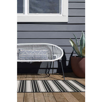 Marina Stripe Black Outdoor Rug - 245 x 305 cm - Rug + Pad System