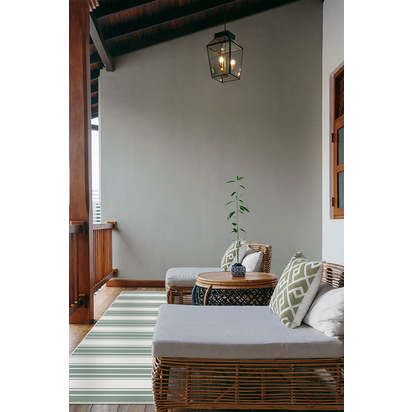 Marina Stripe Sage Green Outdoor Rug - 185 x 275 cm - Rug + Pad System