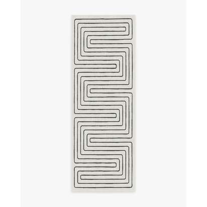 Labyrinth Black & Ivory Flatwoven Rug by Jonathan Adler - 75 x 215 cm - Rug + Pad System