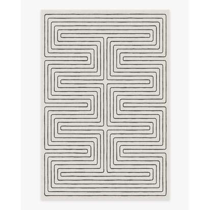 Labyrinth Black & Ivory Flatwoven Rug by Jonathan Adler - 185 x 275 cm - Rug + Pad System