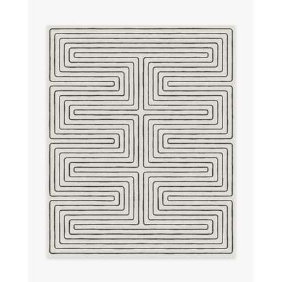 Labyrinth Black & Ivory Flatwoven Rug by Jonathan Adler - 245 x 305 cm - Rug + Pad System