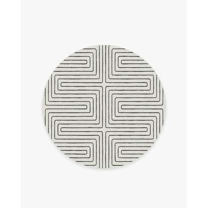 Labyrinth Black & Ivory Flatwoven Rug by Jonathan Adler - 185 Round cm - Rug + Pad System