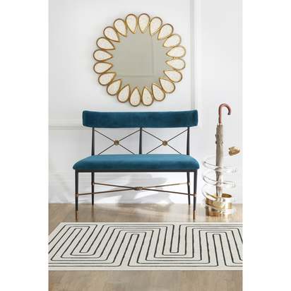 Labyrinth Black & Ivory Flatwoven Rug by Jonathan Adler - 245 Round cm - Rug + Pad System