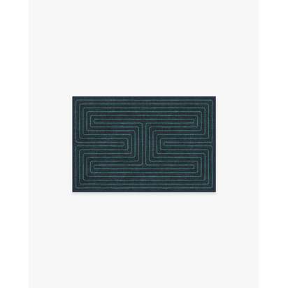 Labyrinth Navy & Teal Flatwoven Rug by Jonathan Adler - 60 x 90 cm - Rug + Pad System