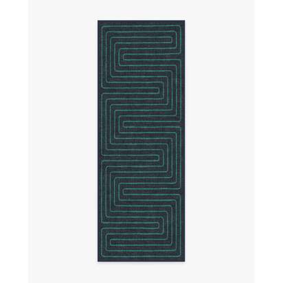 Labyrinth Navy & Teal Flatwoven Rug by Jonathan Adler - 75 x 215 cm - Rug + Pad System