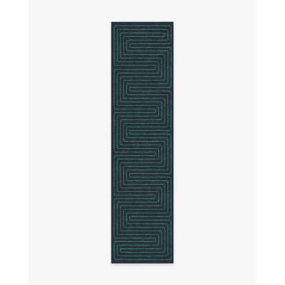 Labyrinth Navy & Teal Flatwoven Rug by Jonathan Adler - 75 x 305 cm - Rug + Pad System