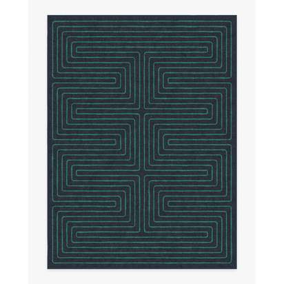 Labyrinth Navy & Teal Flatwoven Rug by Jonathan Adler - 275 x 365 cm - Rug + Pad System