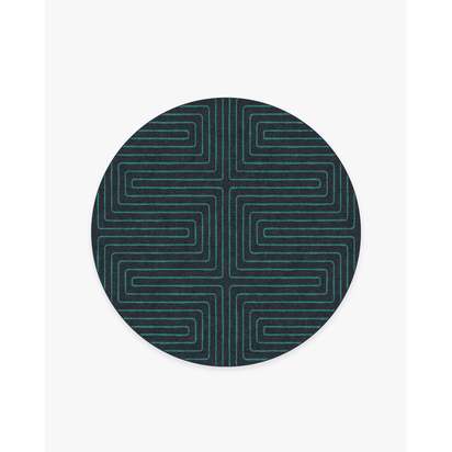 Labyrinth Navy & Teal Flatwoven Rug by Jonathan Adler - 185 Round cm - Rug + Pad System