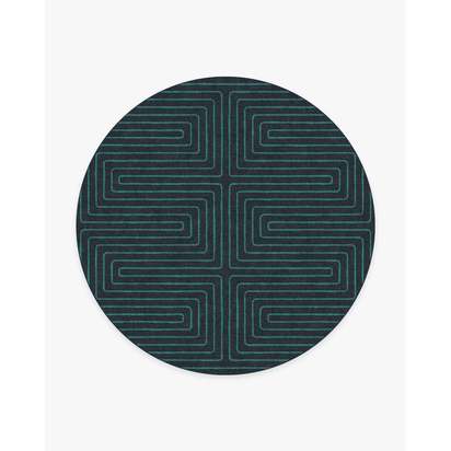 Labyrinth Navy & Teal Flatwoven Rug by Jonathan Adler - 245 Round cm - Rug + Pad System