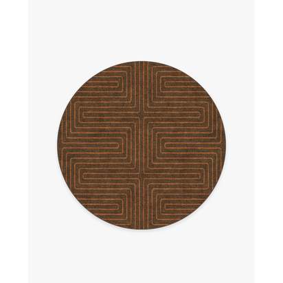 Labyrinth Brown & Orange Flatwoven Rug by Jonathan Adler - 185 Round cm - Rug + Pad System