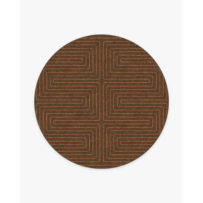 Labyrinth Brown & Orange Flatwoven Rug by Jonathan Adler - 245 Round cm - Rug + Pad System