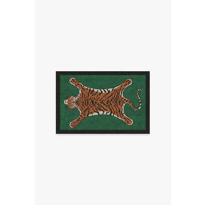 Tiger Emerald Flatwoven Rug by Jonathan Adler - 60 x 90 cm - Rug + Pad System