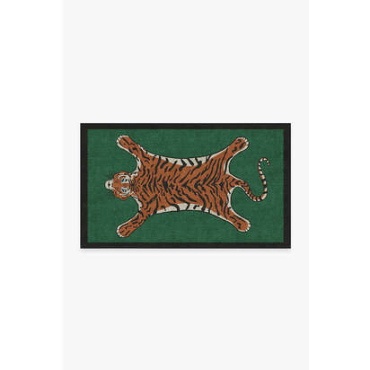 Tiger Emerald Flatwoven Rug by Jonathan Adler - 90 x 150 cm - Rug + Pad System