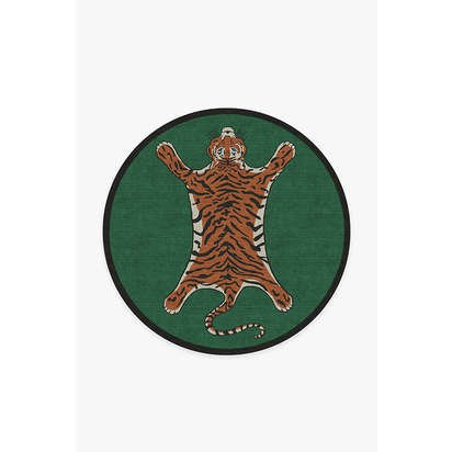 Tiger Emerald Flatwoven Rug by Jonathan Adler - 185 Round cm - Rug + Pad System