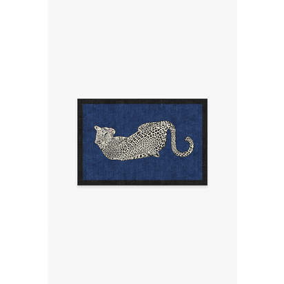 Snow Leopard Sapphire Flatwoven Rug by Jonathan Adler - 60 x 90 cm - Rug + Pad System