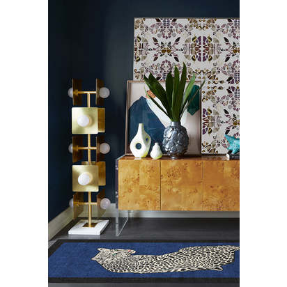 Snow Leopard Sapphire Flatwoven Rug by Jonathan Adler - 60 x 90 cm - Rug + Pad System