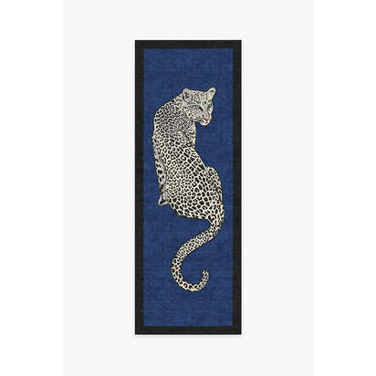 Snow Leopard Sapphire Flatwoven Rug by Jonathan Adler - 75 x 215 cm - Rug + Pad System
