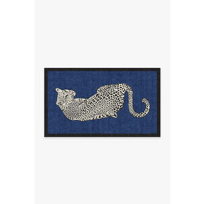 Snow Leopard Sapphire Flatwoven Rug by Jonathan Adler - 90 x 150 cm - Rug + Pad System